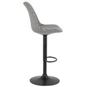 Tabouret de bar réglable 'BAROK' pivotant tissu pied de poule pied en métal noir dossier haut