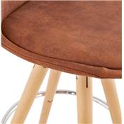 Tabouret de bar scandinave 'CIRCLE' microfibre marron 4 pieds bois repose pieds chromé dossier haut