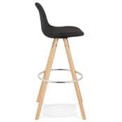 Tabouret de bar scandinave 'CIRCLE' tissu noir 4 pieds bois naturel repose pieds chromé dossier haut