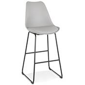 Tabouret de bar design 'GUSTO' gris avec pieds tréteaux et repose pieds en métal noir dossier haut