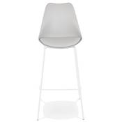 Tabouret de bar 'KESKI' gris 4 pieds et repose pieds en métal blanc dossier haut
