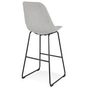 Tabouret de bar 'GUSTO' tissu gris clair pieds tréteaux et repose pieds métal noir dossier haut