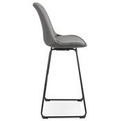 Tabouret de bar 'GUSTO' en velours gris pieds tréteaux et repose pieds en métal noir dossier haut