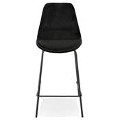 Tabouret de snack mi-hauteur baroque 'KESKI MINI' en velours noir 4 pieds en métal noir dossier haut
