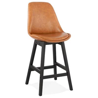 Tabouret de snack mi-hauteur 'CHAIRMAN MINI BLACK EDITION' marron 4 pieds en bois noir dossier haut