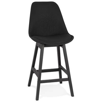 Tabouret de snack mi-hauteur 'CHAIRMAN MINI BLACK EDITION' tissu noir 4 pieds bois noir dossier haut