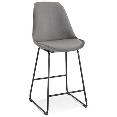 Tabouret de snack mi-hauteur 'GUSTO MINI' velours gris pieds tréteaux en métal noir dossier haut