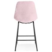 Tabouret de snack mi-hauteur 'GUSTO MINI' velours rose pieds tréteaux en métal noir dossier haut