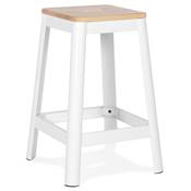 Tabouret de snack mi-hauteur style industriel carré 'FABBRICA MINI' assise bois 4 pieds métal blanc