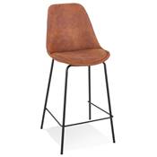 Tabouret de snack mi-hauteur 'KESKI MINI' en microfibre marron 4 pieds en métal noir dossier haut