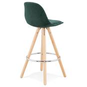 Tabouret snack mi-hauteur scandinave 'CIRCLE MINI' velours vert 4 pieds bois et chromé dossier haut