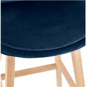 Tabouret de snack mi-hauteur scandinave 'CHAIRMAN MINI' en velours bleu 4 pieds bois dossier haut