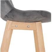 Tabouret de snack mi-hauteur scandinave 'CHAIRMAN MINI' velours gris 4 pieds bois dossier haut