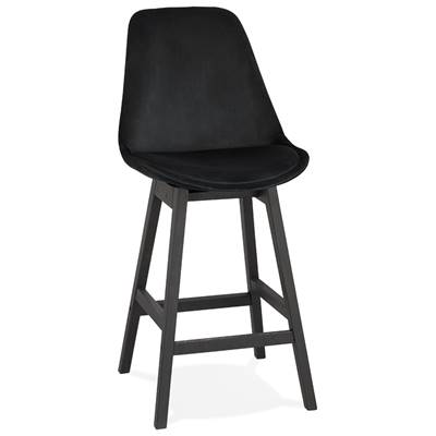 Tabouret snack mi-hauteur 'CHAIRMAN MINI BLACK EDITION' velours noir 4 pieds bois noir dossier haut
