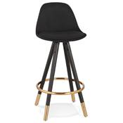 Tabouret de snack mi-hauteur 'MODEN MINI' tissu 4 pieds bois noir et doré repose pieds dossier haut