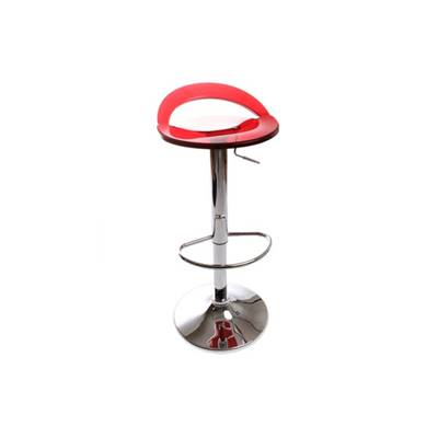Tabouret de bar réglable design 'Leo' pivotant en plexiglass rouge pied central en métal chromé