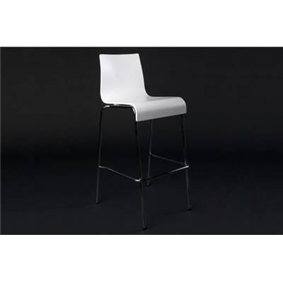 Tabouret de bar design 'Kadra' en bois blanc avec 4 pieds en métal chromé et dossier haut