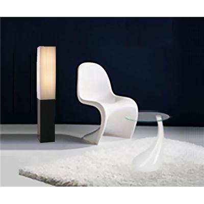 Lampadaire design carré 'Metropolis Square' blanc base en bois noir