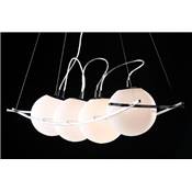 Suspension design 4 boules 'Pearly' en verre teinté blanc structure en métal réglable en hauteur