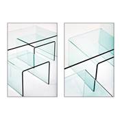 Table basse design + 2 tables d'appoint gigognes 'Clear Club' en verre transparent – 90 x 50 cm