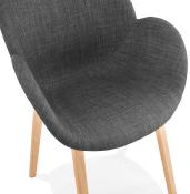 Chaise design scandinave à accoudoirs 'Read' en tissu gris anthracite avec 4 pieds en bois naturel