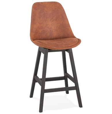 Tabouret snack mi-hauteur 'CHAIRMAN MINI BLACK EDITION' tissu marron 4 pieds bois noir dossier haut