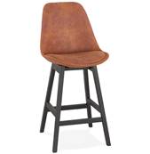 Tabouret snack mi-hauteur 'CHAIRMAN MINI BLACK EDITION' tissu marron 4 pieds bois noir dossier haut