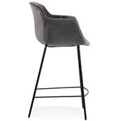 Tabouret de snack design à accoudoirs 'CARINO MINI' en velours gris 4 pieds métal noir dossier haut