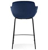 Tabouret de snack design à accoudoirs 'CARINO MINI' en velours bleu 4 pieds métal noir dossier haut