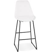 Tabouret de bar design 'GUSTO' en tissu bouclé blanc avec pieds tréteaux et repose pieds en métal noir dossier haut