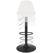 Tabouret bar réglable 'LUSSO' pivotant tissu bouclé blanc pied repose pieds métal noir dossier haut