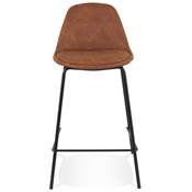 Tabouret snack mi-hauteur baroque 'Tekno Mini' microfibre marron 4 pieds métal noir dossier haut