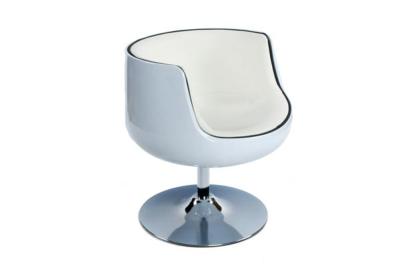 Fauteuil boule design rond 'Coque' pivotant blanc pied central en métal chromé