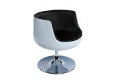 Fauteuil boule design rond 'Coque' pivotant noir et blanc pied central en métal chromé