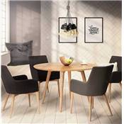 Chaise design scandinave à accoudoirs 'Knad' en tissu gris foncé avec 4 pieds en bois naturel