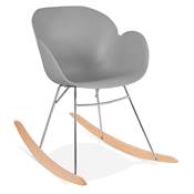 Chaise à bascule design 'Gungstöl' grise pieds en bois et métal chromé
