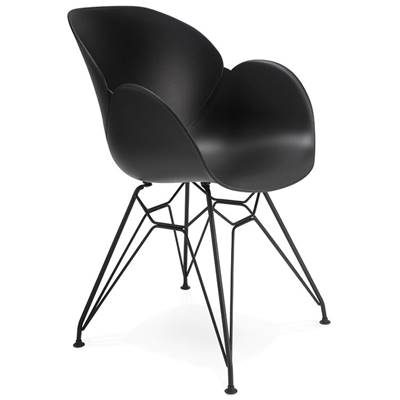 Chaise style industriel design à accoudoirs 'Lotus' noire avec 4 pieds en métal noir