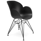 Chaise style industriel design à accoudoirs 'Lotus' noire avec 4 pieds en métal noir