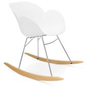 Chaise à bascule design scandinave à accoudoirs 'Gungstöl' blanche pieds en bois et métal chromé