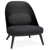 	Fauteuil lounge design de style scandinave 'LUKE' assise en tissu gris anthracite, structure noire et pieds en bois noir