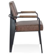 Chaise design à accoudoirs vintage 'FIFTY' assise marron et pieds en métal noir