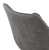 Chaise design vintage à accoudoirs 'DUCA' en microfibre gaufrée grise avec 4 pieds en métal noir