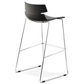 Tabouret de bar empilable design 'Skrift' noir avec pieds en métal chromé et dossier bas