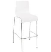 Tabouret de bar design 'Kadra' en bois blanc avec 4 pieds en mtal chrom et dossier haut