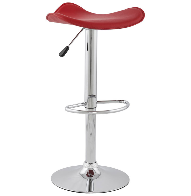 Tabouret de bar réglable design 'Torro' pivotant rouge pied central et repose pieds en métal chromé