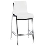 Tabouret de snack mi-hauteur 'Kadra Mini' blanc 4 pieds et repose pieds en métal chromé dossier haut