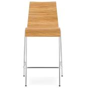 Tabouret de snack mi-hauteur 'Kadra Mini' en bois zébré avec 4 pieds en métal chromé et dossier haut
