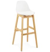 Tabouret de bar design scandinave 'Topo' blanc avec 4 pieds en bois naturel et dossier haut