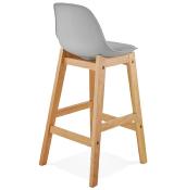 Tabouret de snack mi-hauteur design scandinave 'Topo Mini' gris 4 pieds en bois naturel dossier haut