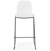 Tabouret de bar empilable design 'Great' blanc 4 pieds en métal noir dossier haut